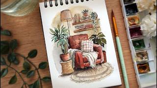 Warm & Cozy Couch: Watercolor Tutorial