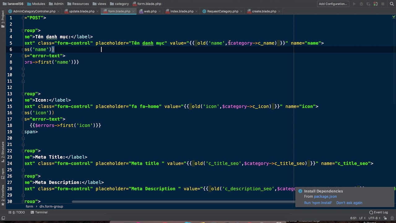 Bài 9 - Tối ưu Controller và form cập nhật danh mục - Xây dựng website bán hàng Laravel 5.6
