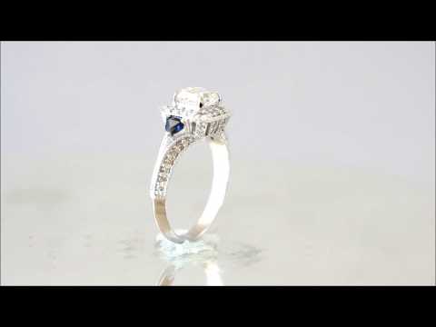 18K WHITE GOLD ASSCHER CUT DIAMOND AND TRIANGLE SAPPHIRE ENGAGEMENT RING 1.75CTW - KNR INC - 519