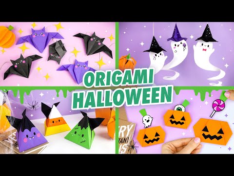 Оригами Сумочка ТЫКВА ВАМПИР ЛЕТУЧАЯ МЫШЬ И ЧЕРЕП из бумаги DIY ХЕЛЛОУИН Origami Pumpkin Bag