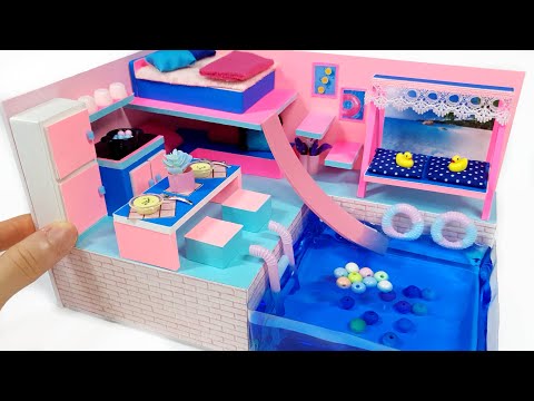 HOW TO MAKE MINIATURE BOARD HOUSE ｜ BED ROOM , SWIMMING POOL ~