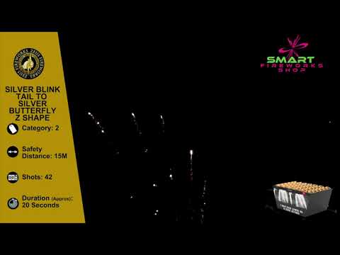 Zeus Fireworks – Pro Range Blink Tail to Silver Butterfly Barrage Cake – BKCK42SB