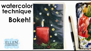 Watercolor Techniques- Bokeh Christmas Candle