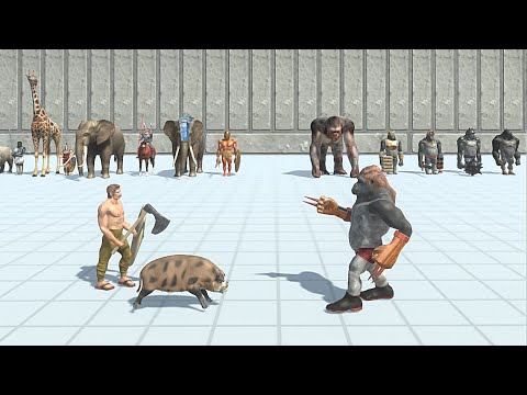 2 VS 1 ANCIENT HUMANS + MODERN MAMMALS VS MUTANT PRIMATES - Animal Revolt Battle Simulator