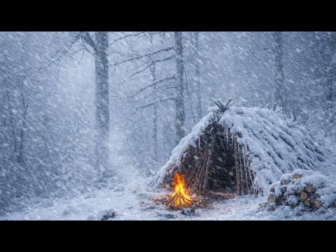 Extreme Winter Survival in Bad Weather | No Tent, No Sleeping Bag – Winter Camping