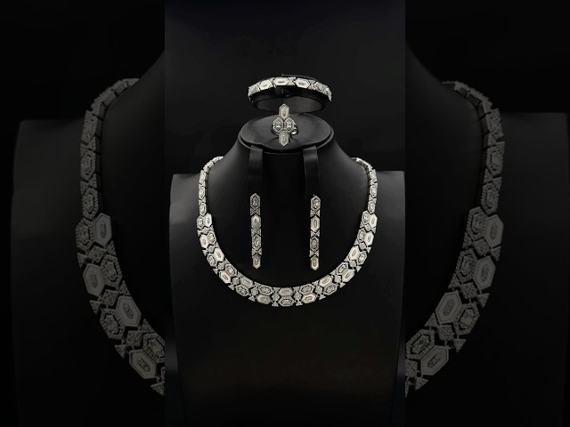 طقم زيركون فضي مكس رمادي أنيق بإصدار خاص دقة الماس 5 قطع بضمان على اللون