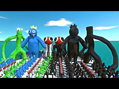 Rainbow Friends Green + Blue + Red vs Shadow Itself - Animal Revolt Battle Simulator