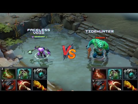 Dota 2 | Faceless Void vs Tidehunter lvl 30 | Normal Attacks Only | Same Full Items