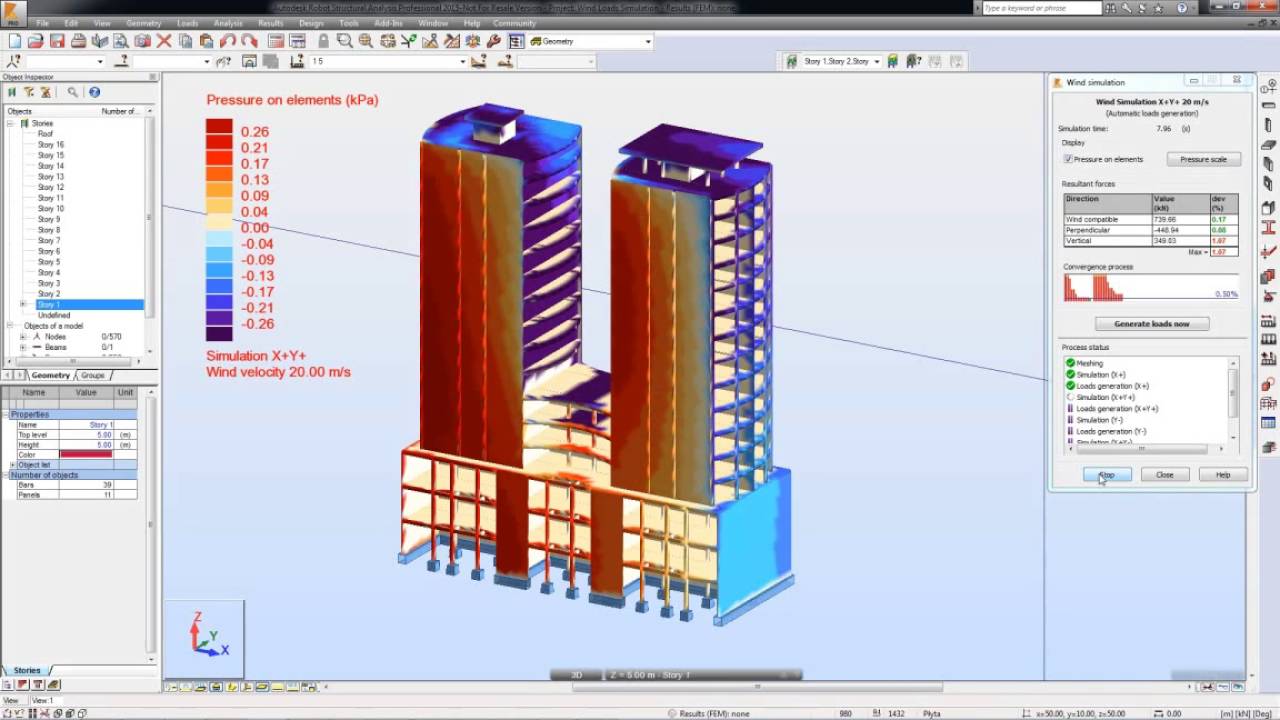 Autodesk Robot Structural Analysis Professional - Wind load simulation video