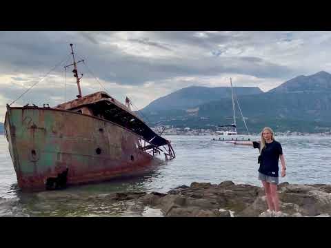An old abandoned ship opposite Herceg Novi in the Bay of Kotor in Montenegro
