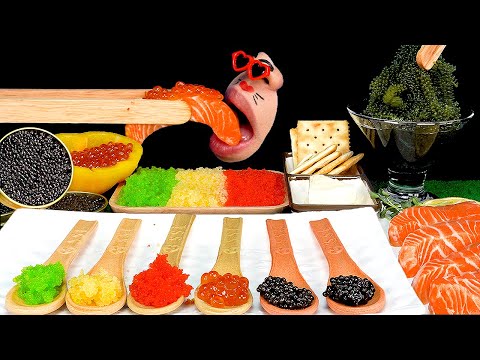 MUKBANG Caviar, sea grapes, salmon roe, flying fish roe, and Edible spoon 캐비어 먹방 ASMR EATING SOINDS