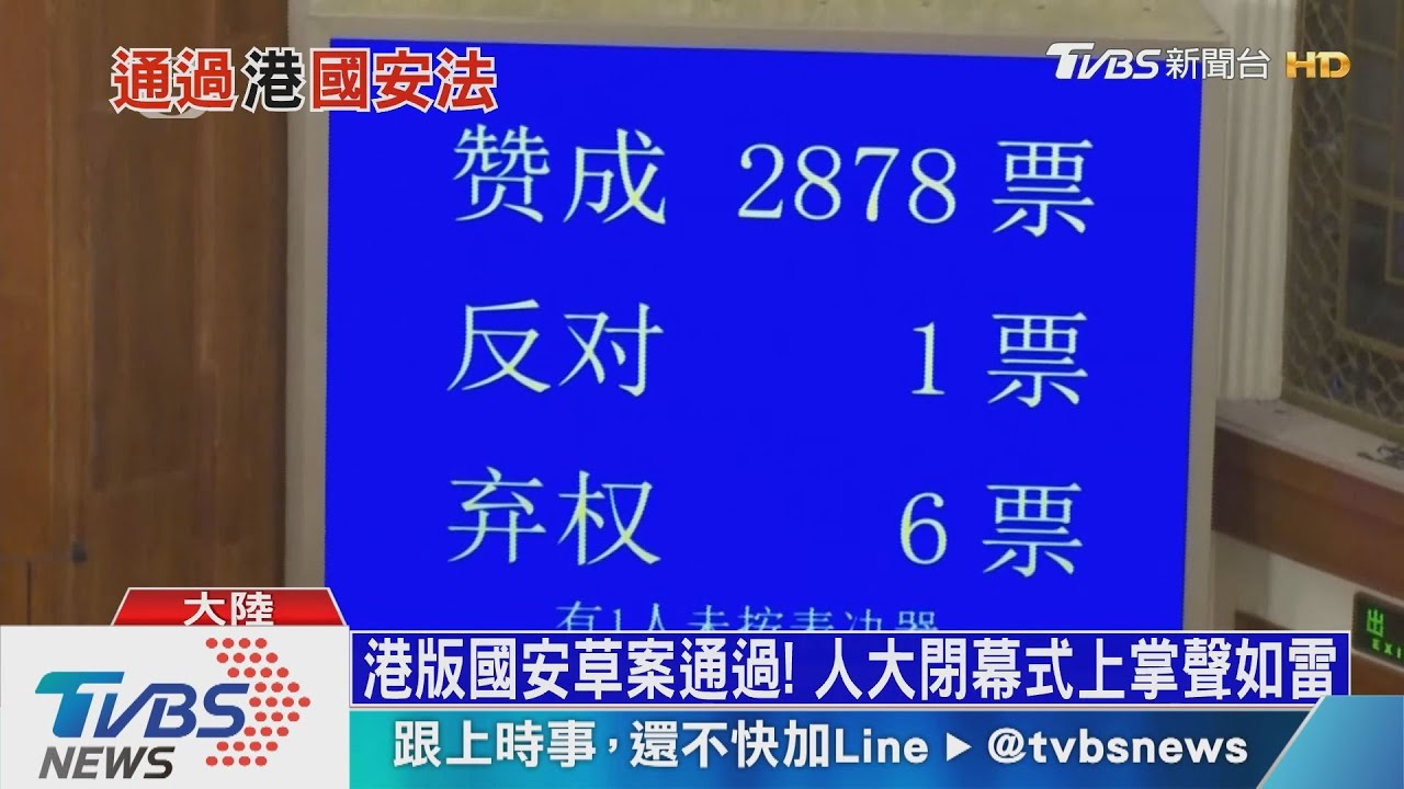 全場只一人投反對票　「港版國安法」人大過關