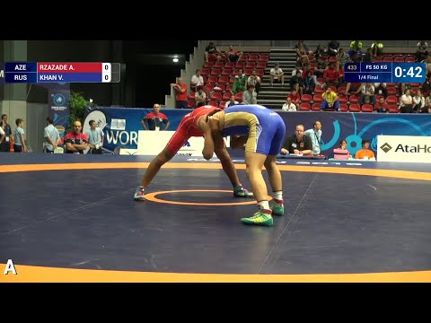 1/4 FS - 50 kg: A. RZAZADE (AZE) df. V. KHAN (RUS), 10-6