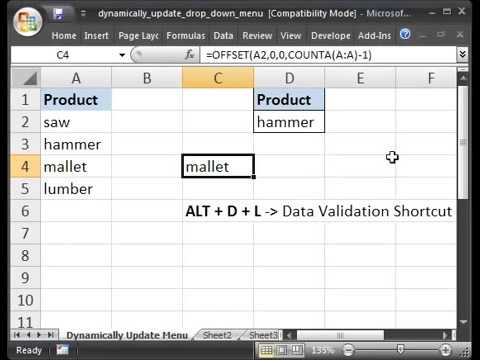 Dynamically Update a Drop Down Menu List   Data Validation & OFFSET Function