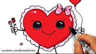 How to Draw a Valentine Heart Cute and Easy step by step