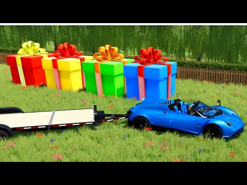 TRANSPORT OF COLORS ! TRANSPORTING GIANT CHRISTMAS GIFTS ! Farming simulator 22