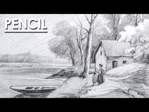 Mountains and Pine Tress Watercolor Pencil Landscape Drawing | steps to follow