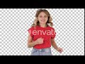 Running Girl Wearing Red T Shirt And Jeans Smiling Alpha Channel Stock Footage Videohive