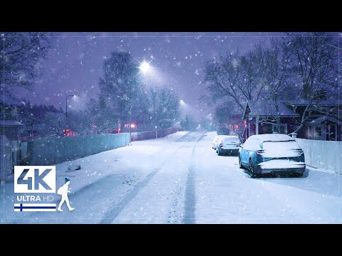 Mental Therapy • Night Walk in Snowfall • Porvoo, Finland - Slow TV 4K