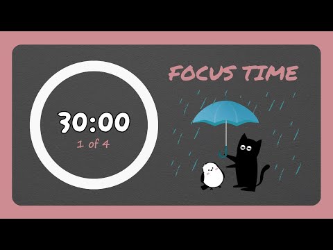 Pomodoro Timer 30/5 for ADHD | Focus (Brown Noise + Rain) + Break (Lofi)