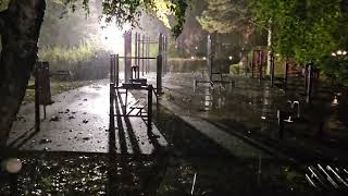 Autumn park. Rain. Streetlights. Hope to return home.
