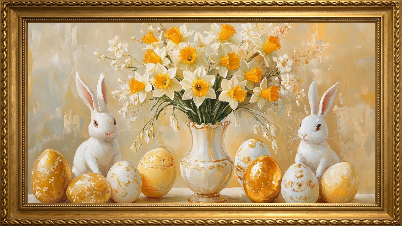 Yellow Daffodils & Easter Decor Gallery | Soft Piano Ambience | Frame TV Art Screensaver 4K