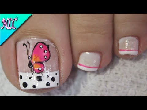 DISEÑO DE UÑAS PARA PIES MARIPOSA Y FRANCÉS – BUTTERFLY NAIL ART – NLC