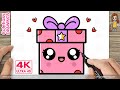 How To Draw A Cute Christmas Gift Box Easy Kawaii Drawing For Kids