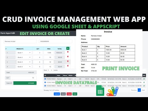 CRUD INVOICE WEBAPP | CRUD WEB APP USING GOOGLE SPREADSHEET DATA | B46