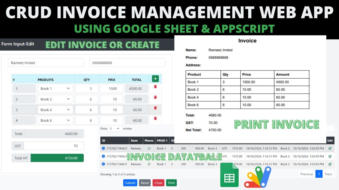 CRUD INVOICE WEBAPP | CRUD WEB APP USING GOOGLE SPREADSHEET DATA | B46