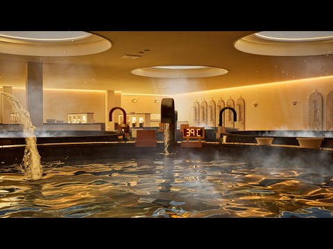 Hot spring ASMR | Hot public bathhouse | Cozy bathroom sounds | Bubbling 39℃
