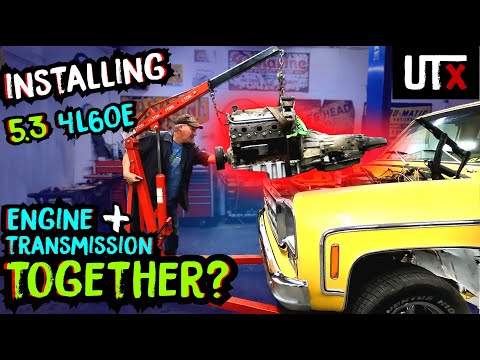 5.3 UNCHAINED - 1978 C10 Square Body LS SWAP - Installing Engine & Transmission TOGETHER - UTX