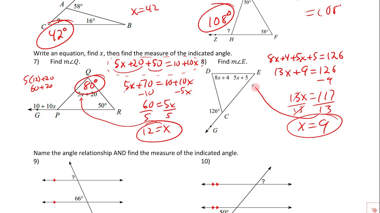 PRACTICE TEST-  Unit 7:  Angle Relationships and Similarity