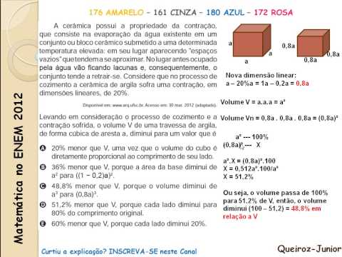 Matemática no ENEM 2012 - Questão 176 AMARELO – 161 CINZA – 180 AZUL – 172 ROSA