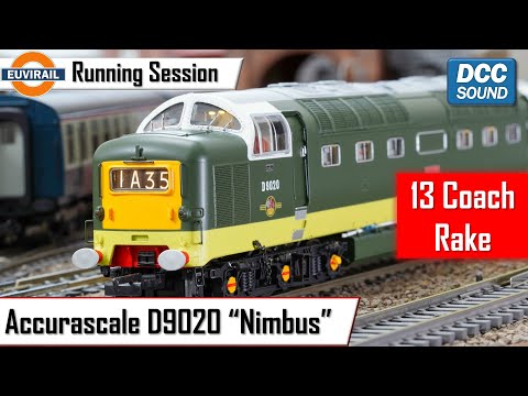 Accurascale Class 55 Deltic D9020 Nimbus with DCC Sound pulling a 13 coach Bachmann Mk1 rake
