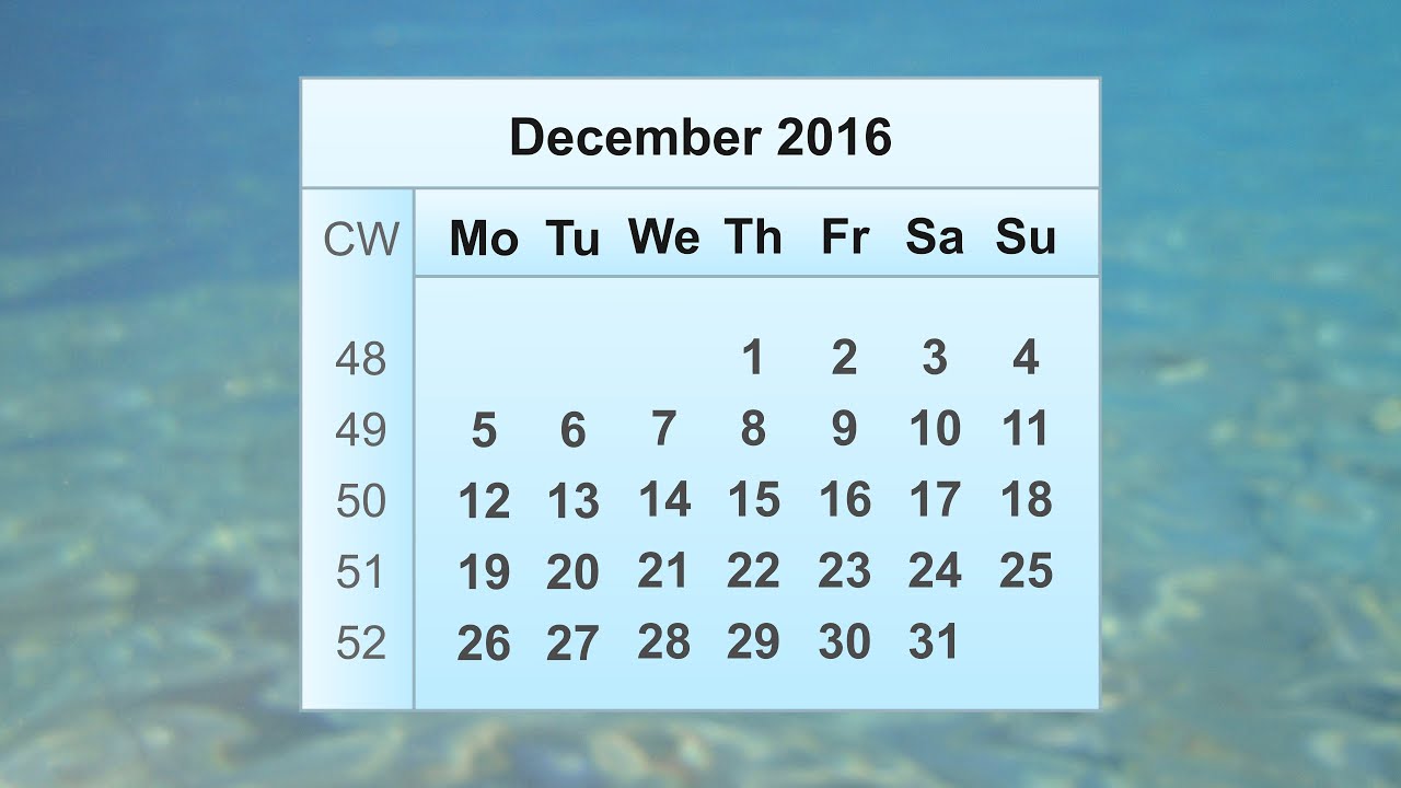 December 2016 Calendar