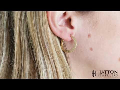 9ct Yellow Gold Frosted Greek Key Design Creole Earrings - 22mm