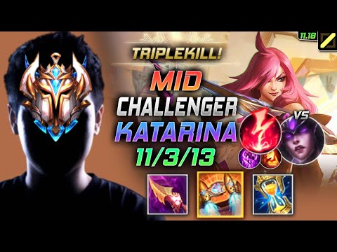 Challenger Katarina MID vs Syndra - 챌린저 장인 미드 카타리나 템트리 룬 내셔 감전 カタリナ Катарина 不祥之刃 - LOL KR 11.18