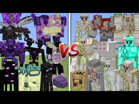 ALL MUTANT ENDERMANS VS ALL MUTANT IRON GOLEMS ALLIANCE MOBS BATTLE IN MINECRAFT