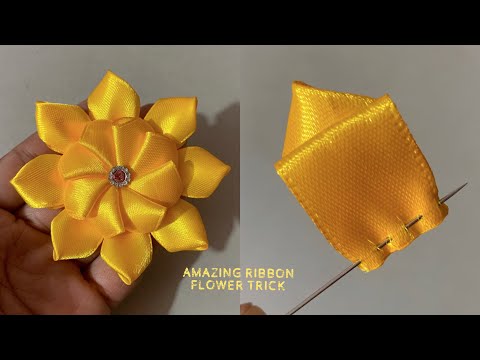 DIY Ribbon Flowers- Super Easy Ribbon Flower Making - Hand Embroidery Amazing Trick with Ribbon