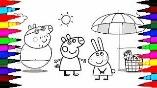 Coloring Pages Peppa Pig And Family On Holiday L Kids How To Color Drawing