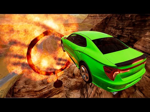 Car Jumps Into Ring Of Fire - BeamNG Drive  | BeamNG-Destruction