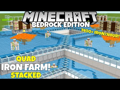 Minecraft Bedrock: Quad IRON FARM! Simple/Working! 1,400+ Iron/Hour! 1.20 Update Tutorial