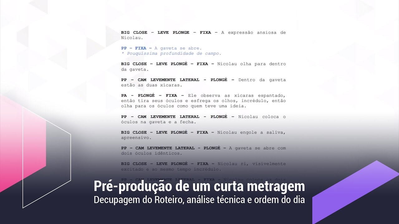 Pré-produção de um curta metragem - Decupagem do Roteiro, análise técnica e ordem do dia
