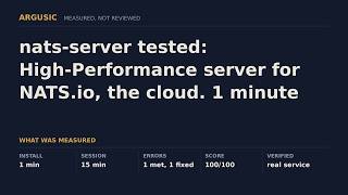 nats-server tested: High-Performance server for NATS.io, the cloud. 1 minute fro
