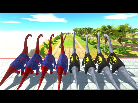 BATMAN VS SPIDERMAN BRACHIOSAURUS With Tournament DEATH FALL - Animal Revolt Battle Simulator