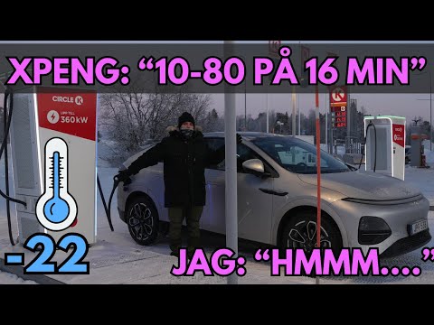 Laddar Xpeng G6 med iskallt batteri i -22 för att testa Xpengs påstående. Misslyckas!