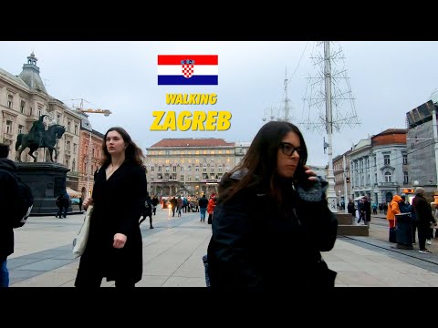 Caminhando pela Praça Principal de ZAGREB Croácia - Praça Ban Jelačić 2023 !! Passeio a pé por Zagreb !!!