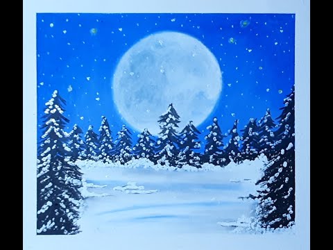 Easy Winter Snowfall Scenery Drawing for Beginners with Oil Pastels - Step by Step