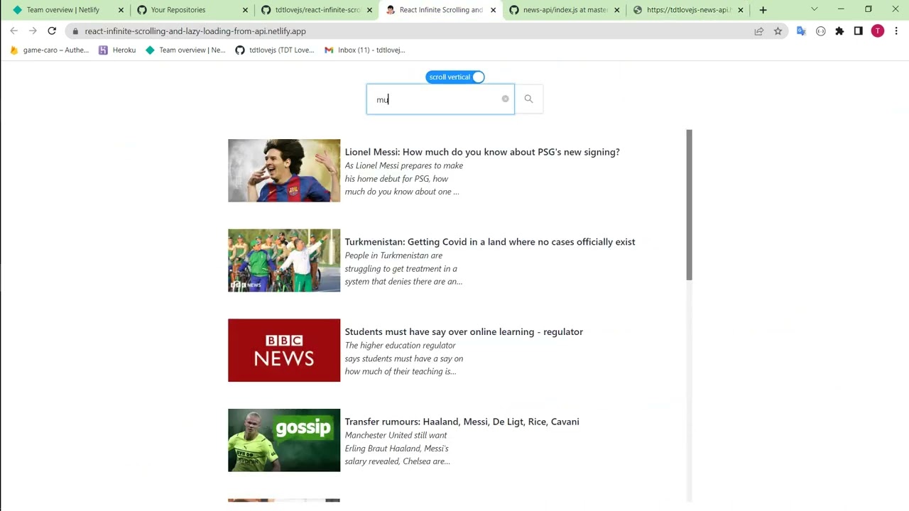 Demo - React Infinite Scrolling And Lazy Loading From API #tdtlovejs